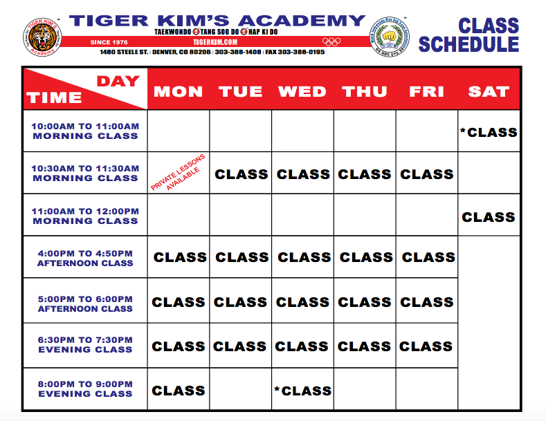 Class Schedule - Denver Karate